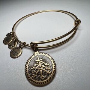 Retired Alex and Ani Seven Swords Bangle Charm Bracelet Rafaelian Gold Color Vtg